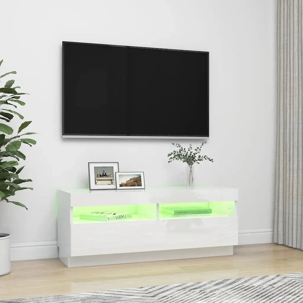 Mobile TV | Armadietto TV | Mobile Porta TV con Luci LED Bianco Lucido 100x35x40 cm