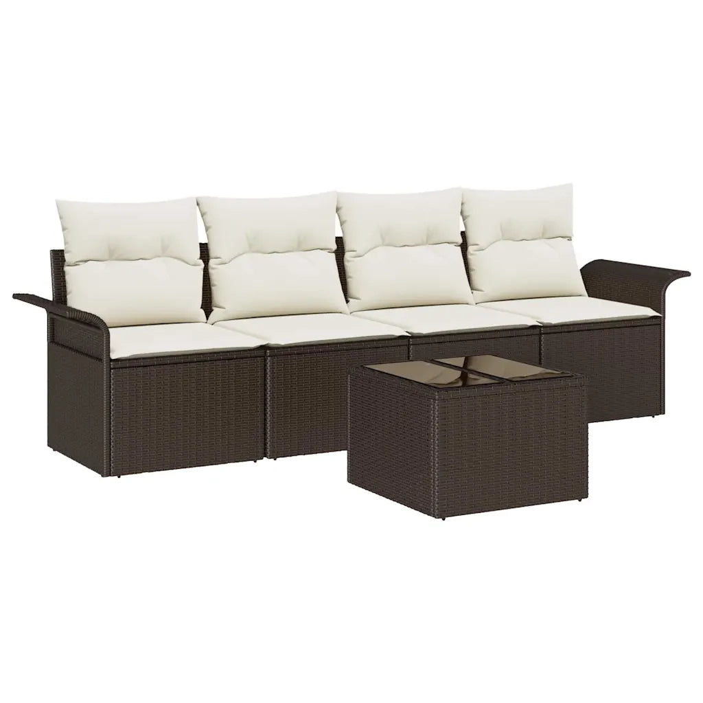 Set di divani con cuscino 5 pcs Marrone polyrattan 3345228