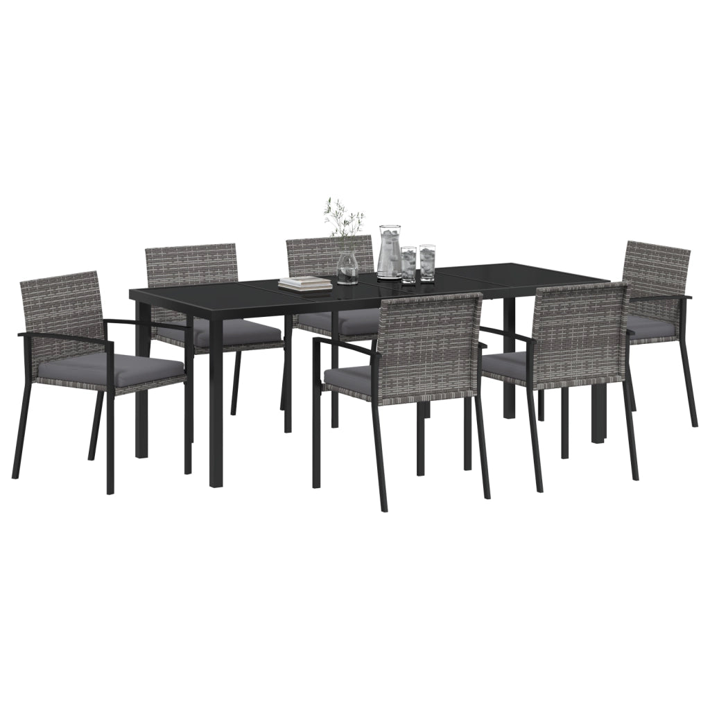 Set da pranzo da giardino da 7 pezzi Grigio Polyrattan