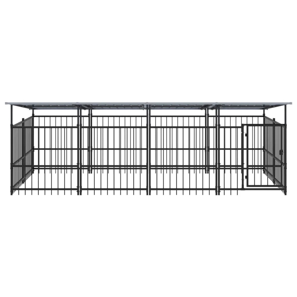 Cuccia gabbia per animali da esterno pac con tetto per cani in acciaio 7,51 m² nero 02_0041769