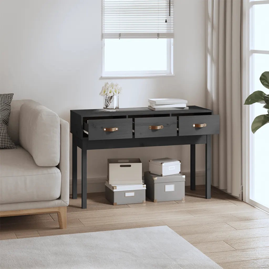 Tavolo Consolle Grigio 114x40x75 cm in Legno Massello di Pino 821756
