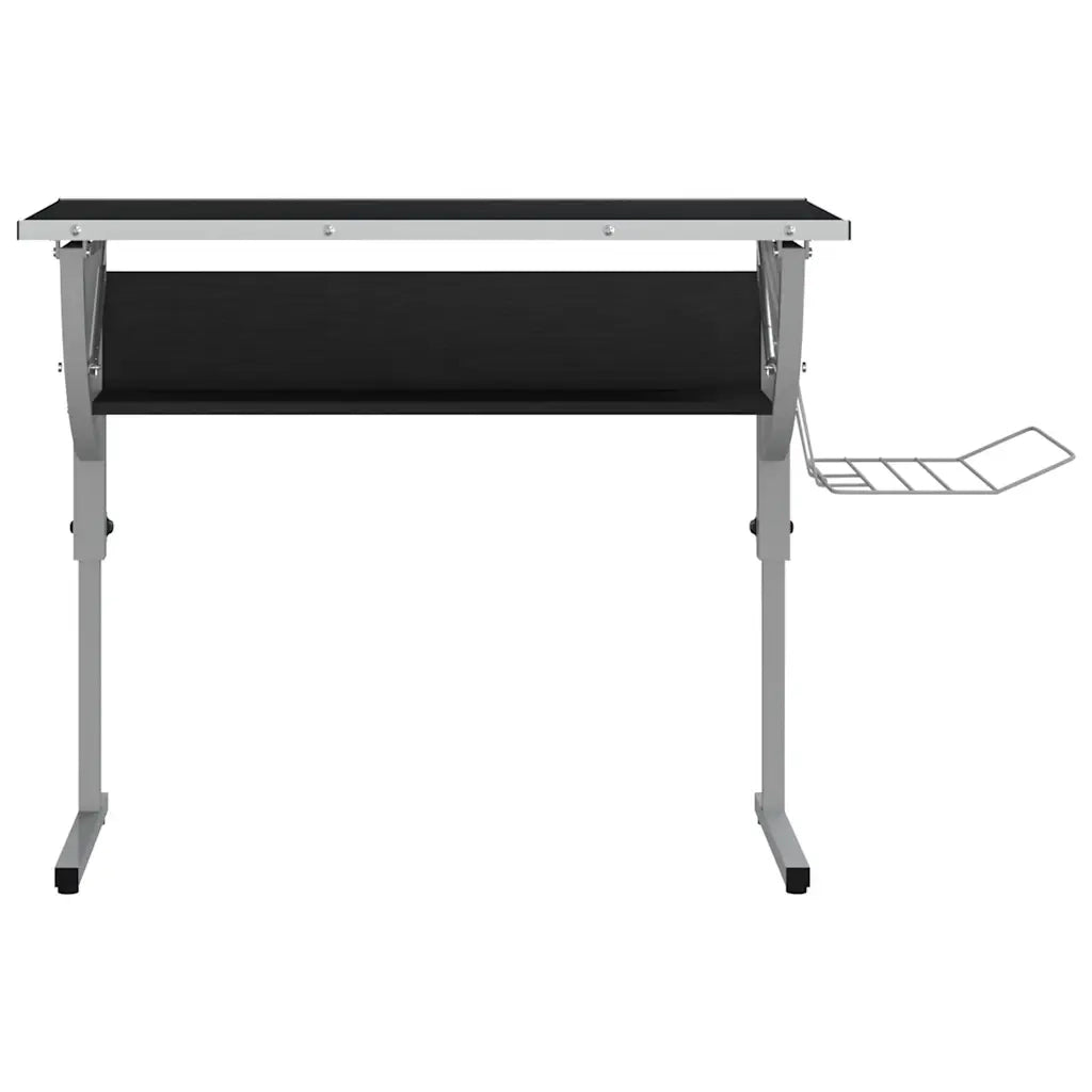 Scrivania | Tavolo da Ufficio Nera e Grigia 110x53x(58-87) cm Multistrato e Acciaio