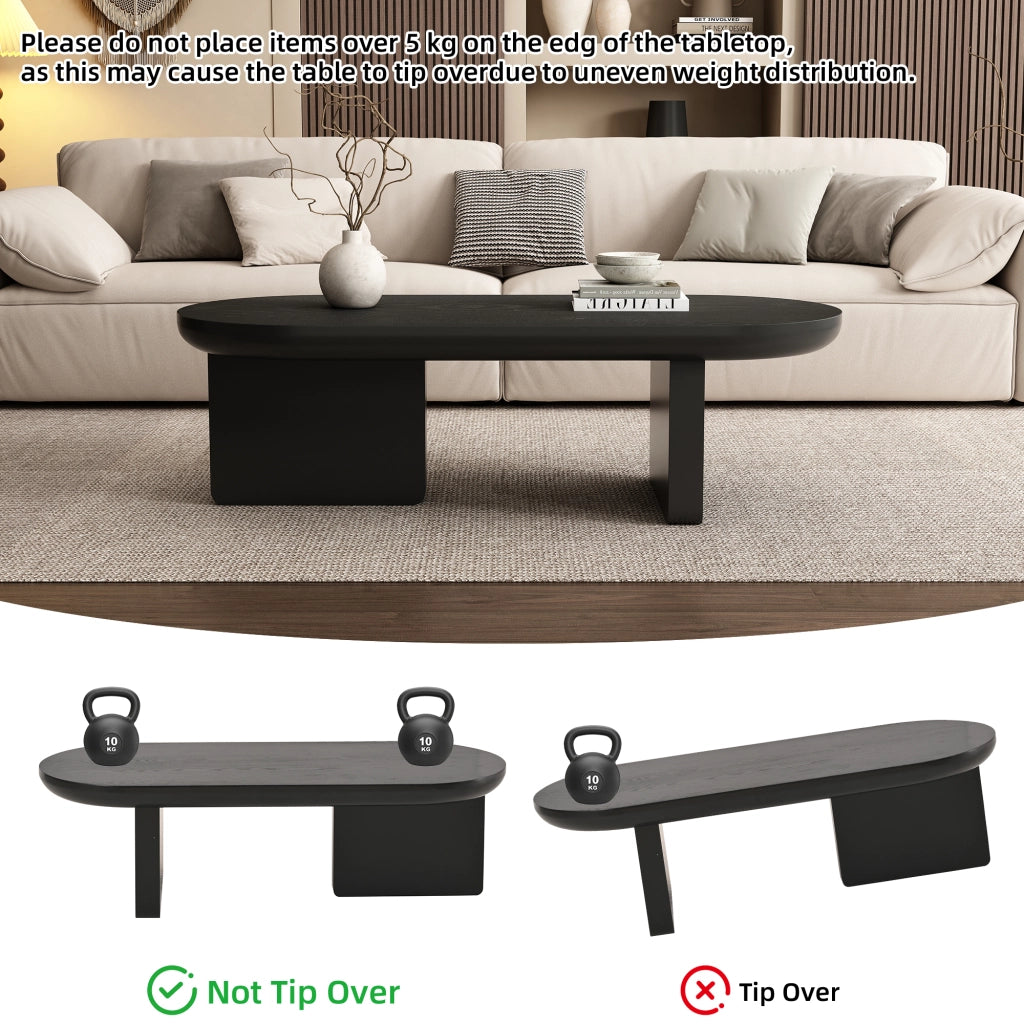Tavolino da Caff¨¨ Ovale ¨C MINIMAL ¨C MDF Nero Moderno 119.7x49.8x35.5