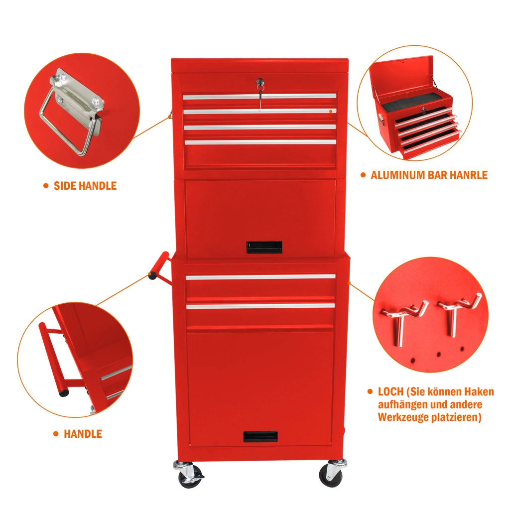 CARRELLO PORTAUTENSILI 6 cassetti con ruote frenate, acciaio rosso