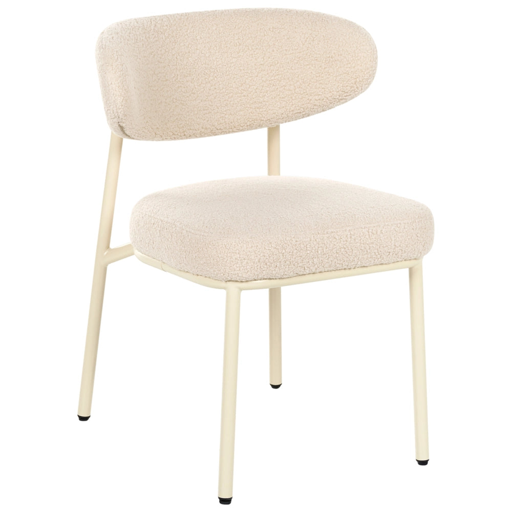 Set di 2 sedie da pranzo in bouclé beige chiaro senza braccioli con gambe in ferro e cappucci protettivi design retrò per sala da pranzo
