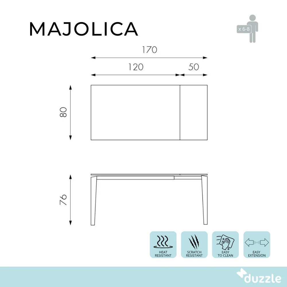 Tavolo da pranzo allungabile in ceramica su vetro effetto marmo grigio Majolica 120-170x80 cm fino a 8 posti | Duzzle