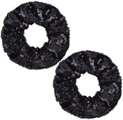 Haarelastico con pailletten - 2 elastici neri per capelli - Accessori per capelli per signore/donne - Sostenibile e elastico - Ideale per uso quotidiano - Fascia per capelli