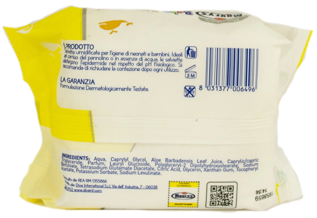 MAURY'S SALVIETTE DETERGENTI UMIDIFICATE PER BAMBINI BABY 25PZ ALOE VERA VITAMINA E BEST QUALITY