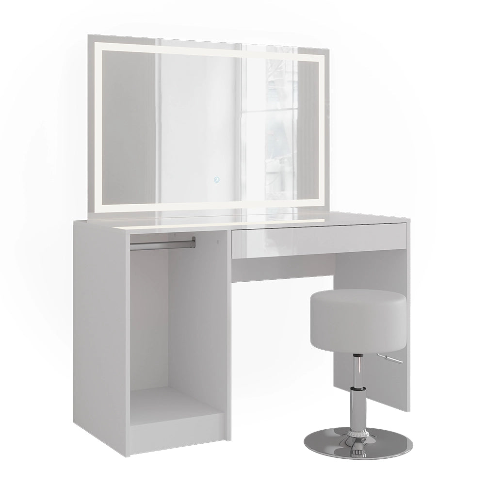 Vicco Tavolo da toeletta Bianco/bianco lucido 119.8 cm con illuminazione a LED e sgabello