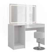 Vicco Tavolo da toeletta Bianco/bianco lucido 119.8 cm con illuminazione a LED e sgabello