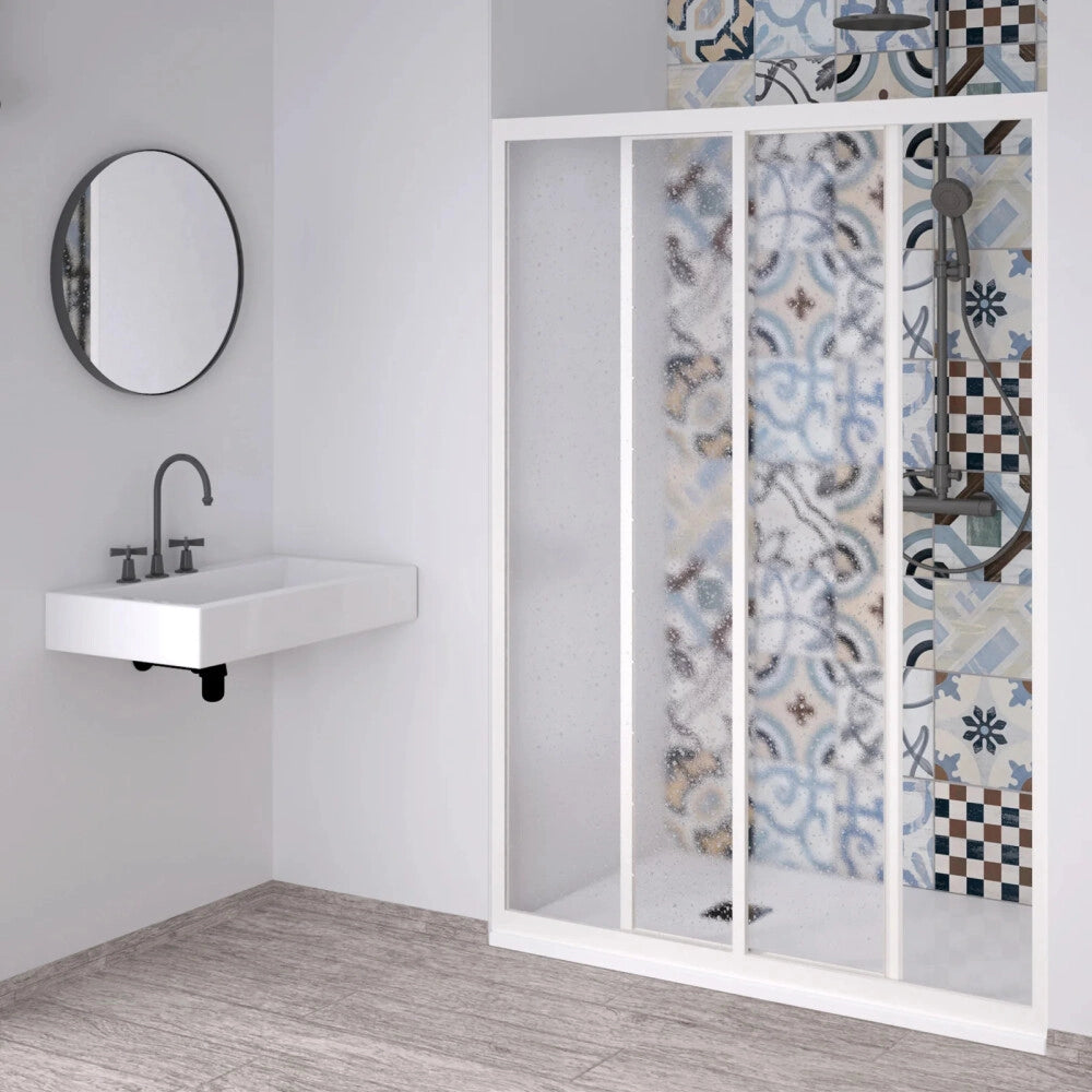 Box Porta Doccia Acrilico 1.8 MM 1 Lato Apertura Scorrevole Telaio PVC Bianco - Misura 100-110 x 190h 
