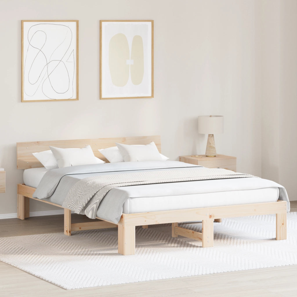 Struttura Letto con Testiera 160x200 cm Legno Massello di Pino