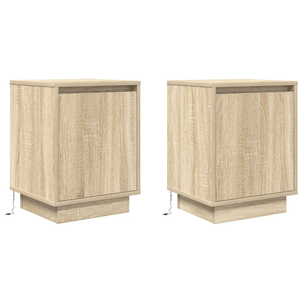 Set di 2 Comodini | Armadio da Notte | Mobiletto da notte con Luci a LED Rovere Sonoma 38x34x50 cm