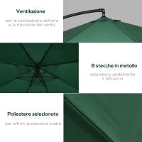 Ombrellone da Giardino 3x3 m con Zanzariera, Apertura a Manovella e Base a Croce, Verde