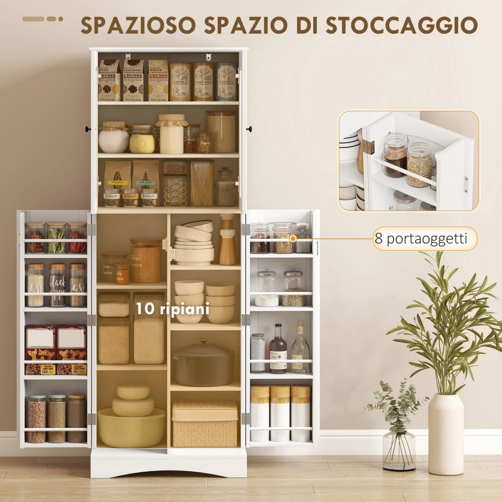 Mobile Dispensa 162 cm. Credenza Cucina. Ante Soft-Close Acrilico. Ripiani. Bianco.