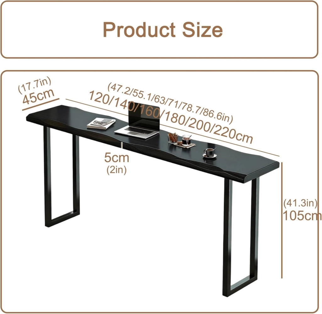 Tavolo Alto Bancone Bar Nero Tavolo Cucina Tavolino Alto e Stretto da Balcone Salvaspazio con Telaio in Metallo per Soggiorno Sala da Pranzo Ristorante(120x40x105cm)