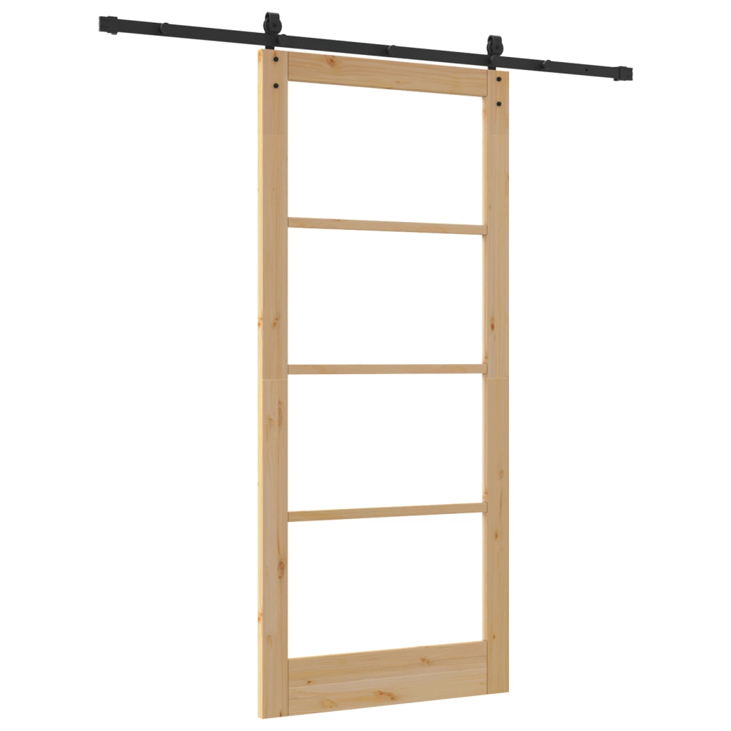 Set di Porta Scorrevole  con Hardware 93x211 cm Legno Massello di Pino