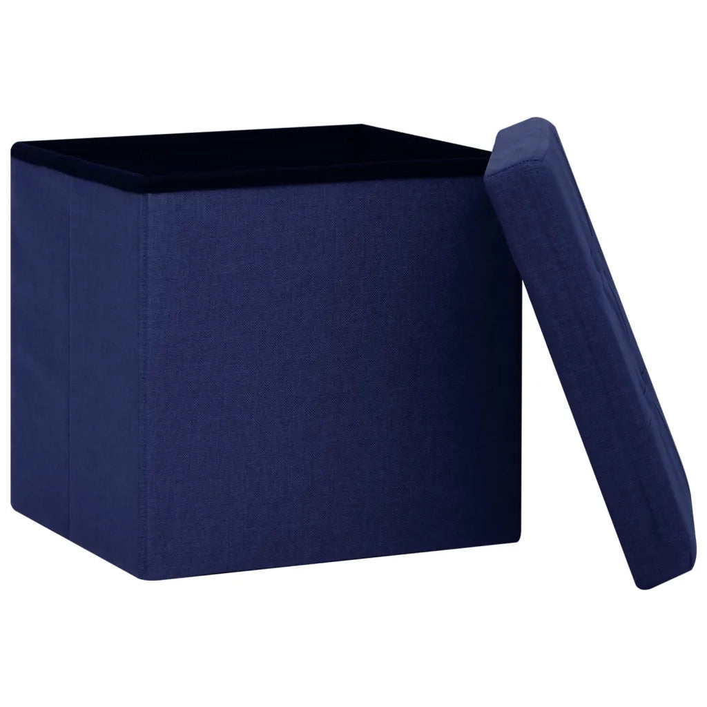 Sgabello con Contenitore Pieghevole Blu in Simil Lino 338767