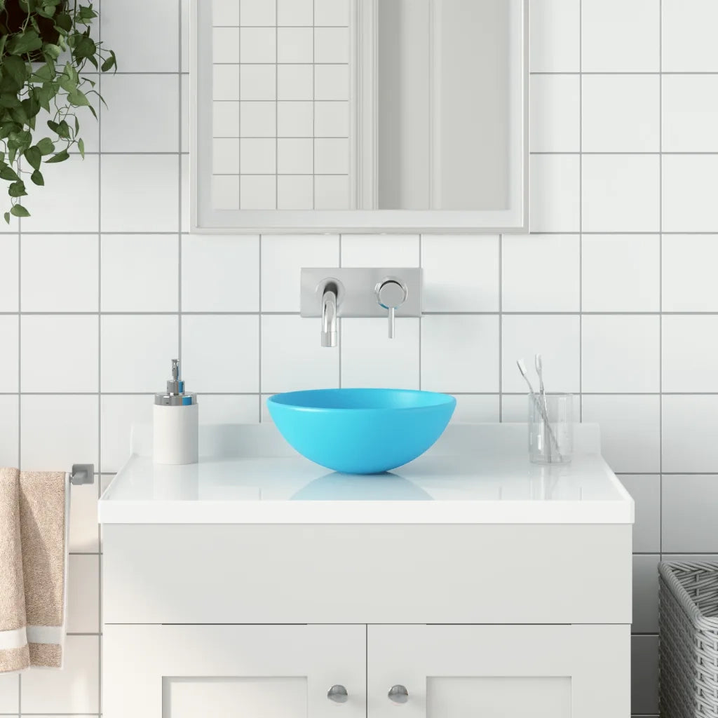 Lavandino da Bagno-Lavabo-Lavello in Ceramica Verde Chiaro Rotondo
