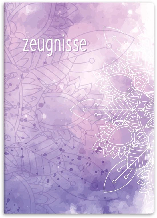 Certificati in formato DIN A4 con copertina rigida per documenti e certificati - 20 slot per documenti rigidi - per bambini, adolescenti, studenti, ragazze, ragazzi (motivo mandala acquerelli)