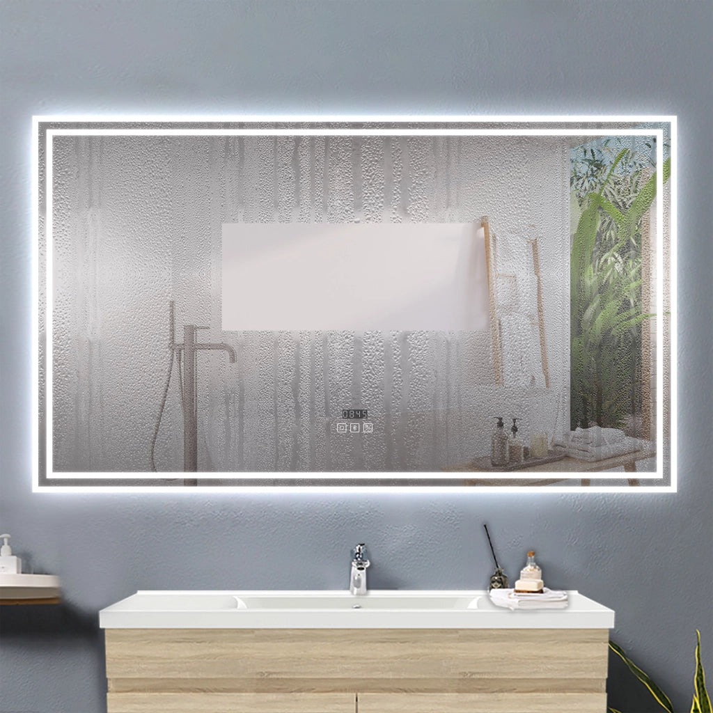 AICA IT Specchio Bagno Rettangolare Da LED 160×80cm, Antiappannamento, Bluetooth, 3 Temperature Colore