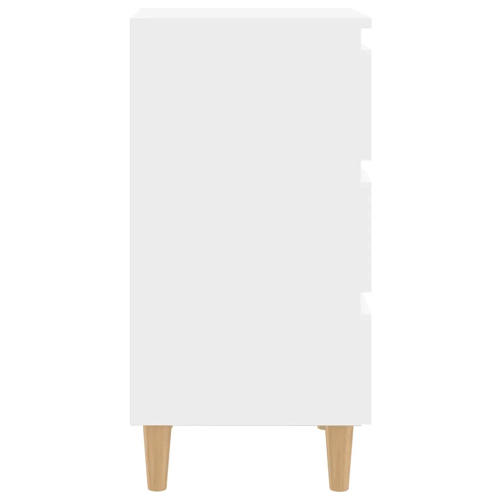 Comodino con Gambe in Legno Massello Bianco 40x35x69 cm 805887