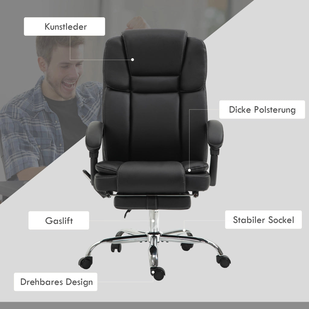 SEDIA UFFICIO con massaggio e riscaldamento, reclinabile, 66x67x118-126 cm, nero