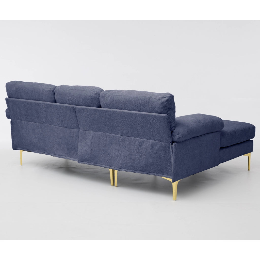 Divano Angolare 3 Posti ¨C MINIMAL ¨C Tessuto Chenille Blu, Gambe in Metallo, Funzione Relax