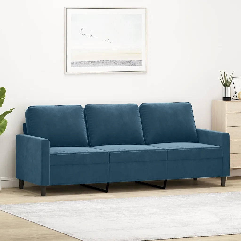 Divano a 3 Posti Blu 180 cm in Velluto