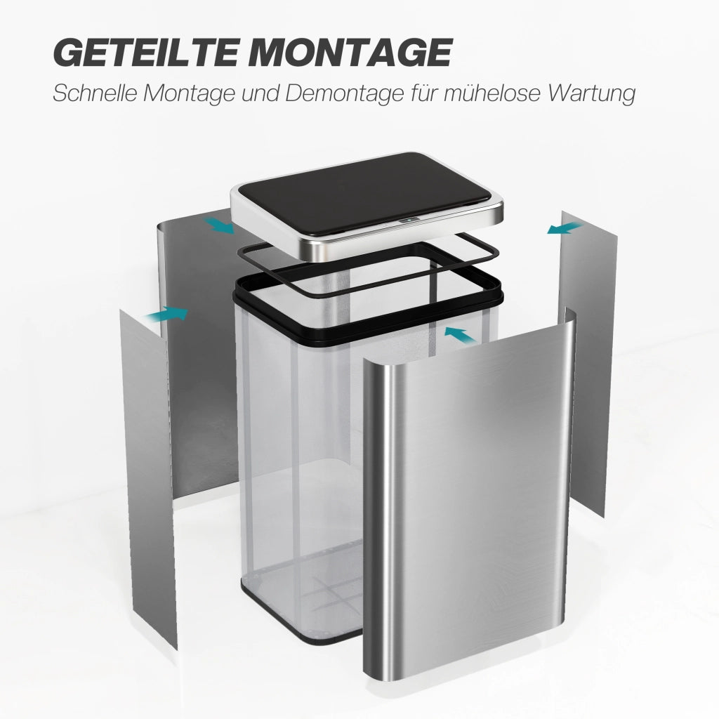Cestino Automatico 40L in Acciaio Inossidabile ¨C Zephmum ¨C 35,5x26x55 cm Argento