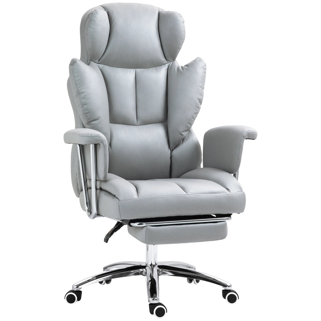 Sedia da ufficio ergonomica reclinabile con poggiapiedi e braccioli in schiuma grigio chiaro