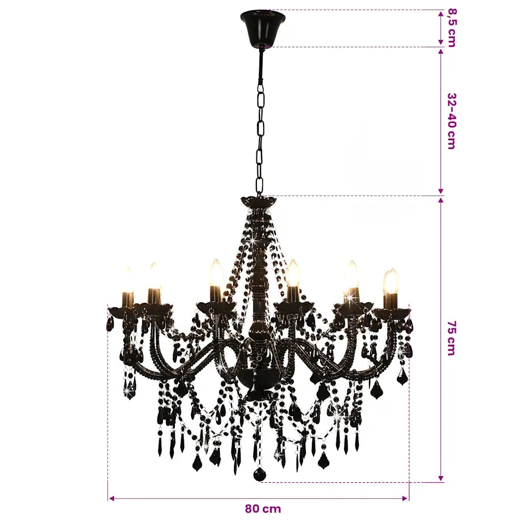 Lampadario con Perline Nero 12 Lampadine E14 CFW5488535