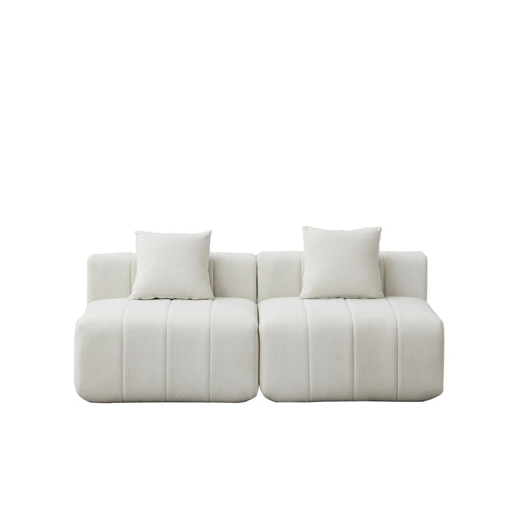Divano modulare a 2 moduli con design a tasti di pianoforte e senza montaggio in chenille beige