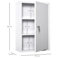 kleankin Armadietto Medicinali a 3 Livelli in Acciaio con 2 Chiavi e Montaggio a Parete, 40x18x60 cm, Bianco