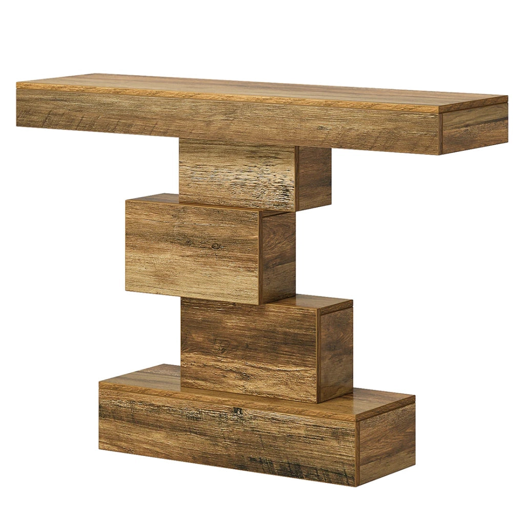 Consolle in legno con struttura geometrica per ingresso e soggiorno stile rustico colore marrone chiaro 108 × 30 × 80 cm
