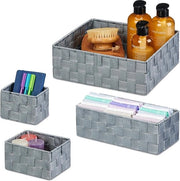 Set di archiviazione da 4 pezzi - Dimensioni diverse - Contenitori di archiviazione per bagno e ufficio - Grigio
