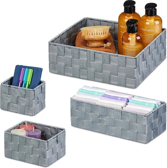 Set di archiviazione da 4 pezzi - Dimensioni diverse - Contenitori di archiviazione per bagno e ufficio - Grigio