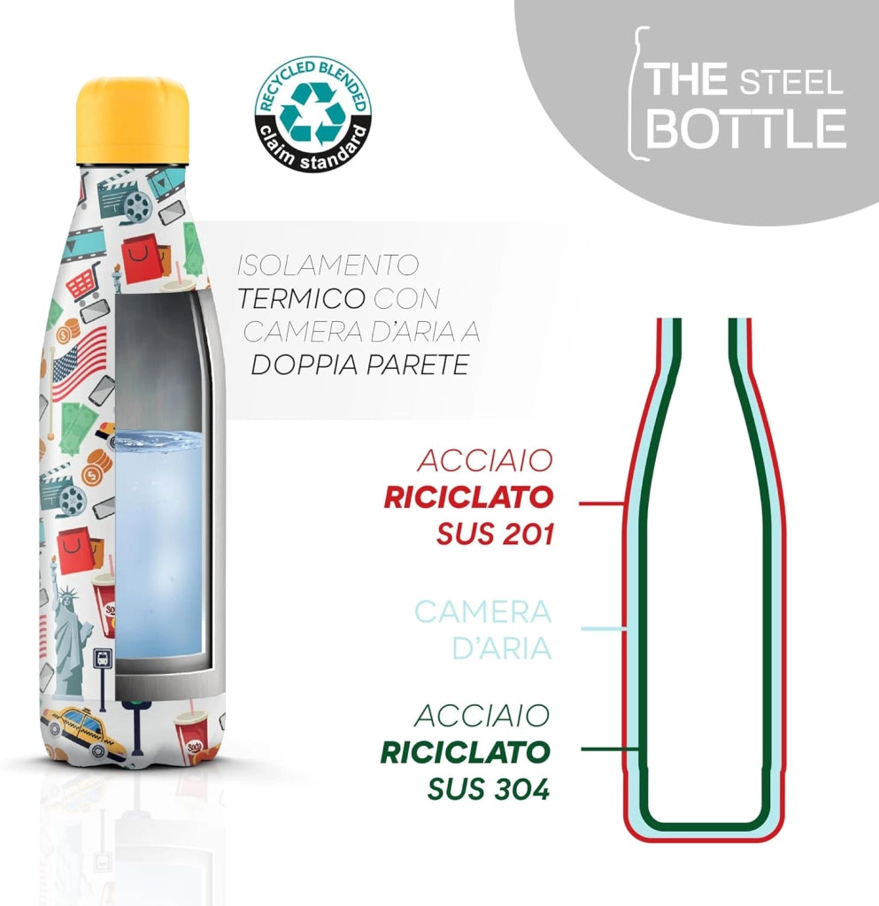 The Steel Bottle Bottiglia termica in Acciaio Inox Capacità 500 ml Chiusura Ermetica - New York