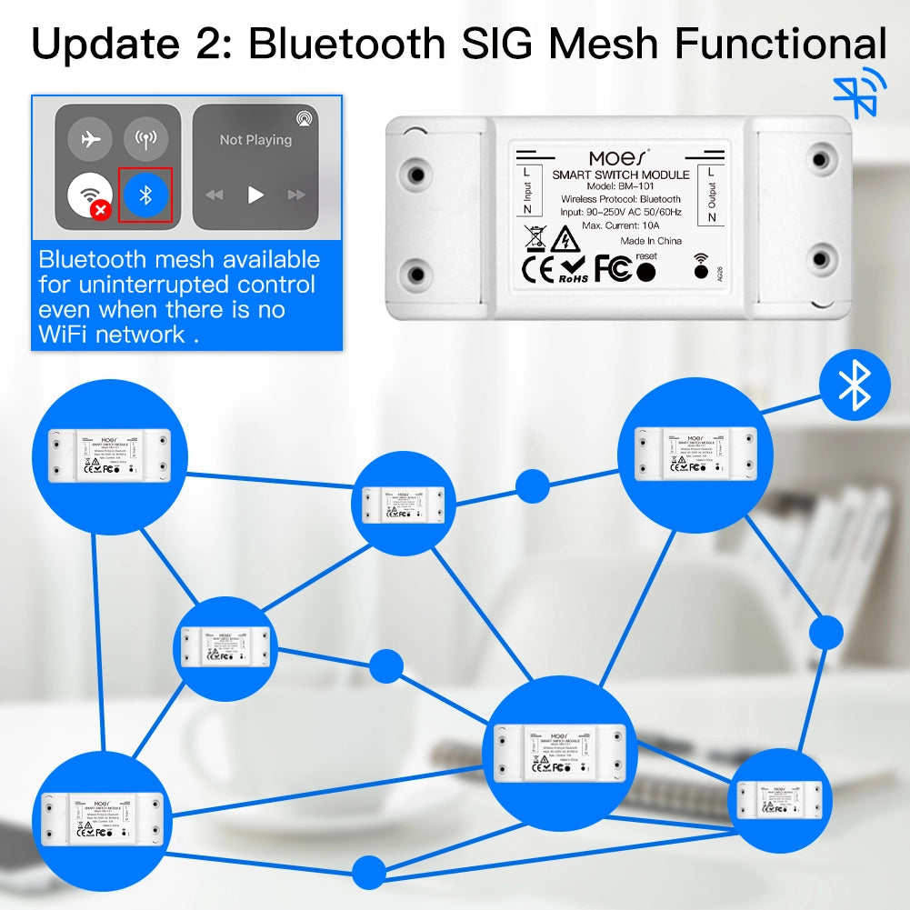 Interruttore Smart Bluetooth BLE 10A Bluetooth BLE Mesh TUYA, Smart Life 10A AC 90-250V 50/60HZ 2200W IP20 SHB101B