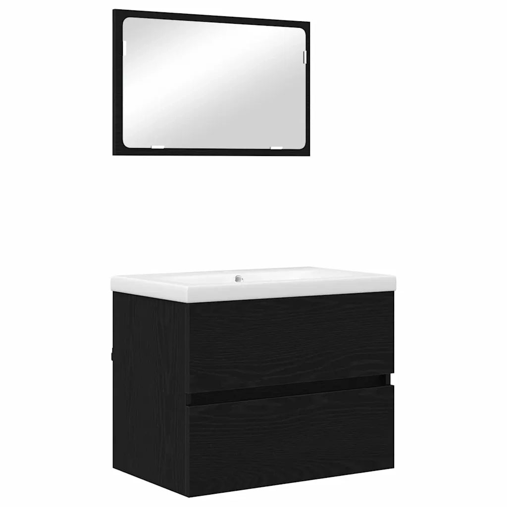 Set di mobili per il bagno 3 pcs Rovere Nero Legno multistrato 3393502