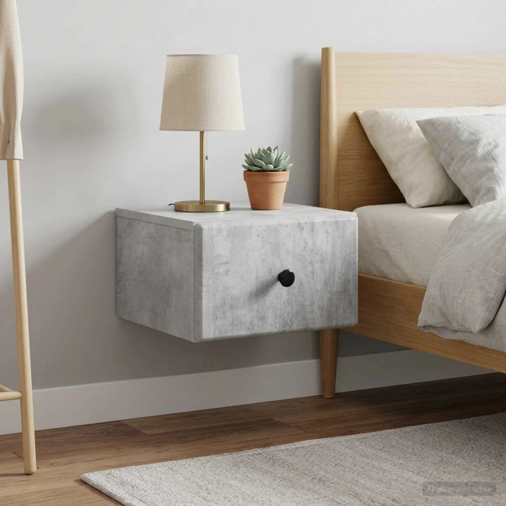 Mobiletto da notte a muro con cassetto 2 pcs Grigio Cemento 899112