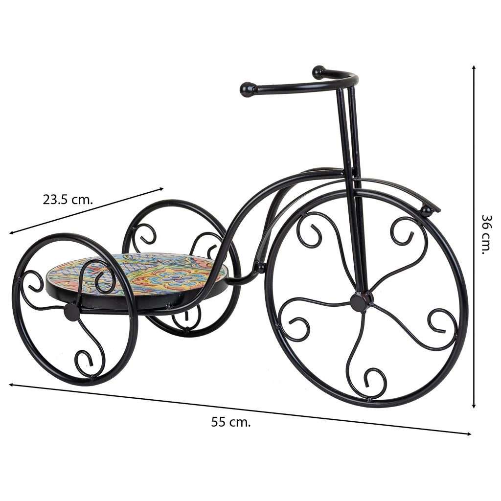 Portavaso bici in mosaico e metallo Multicolore 53x23,5x36h