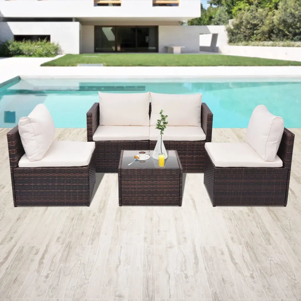 Set Divani da Giardino 5 pz | Set Salotto da Giardino con Cuscini in Polyrattan Marrone