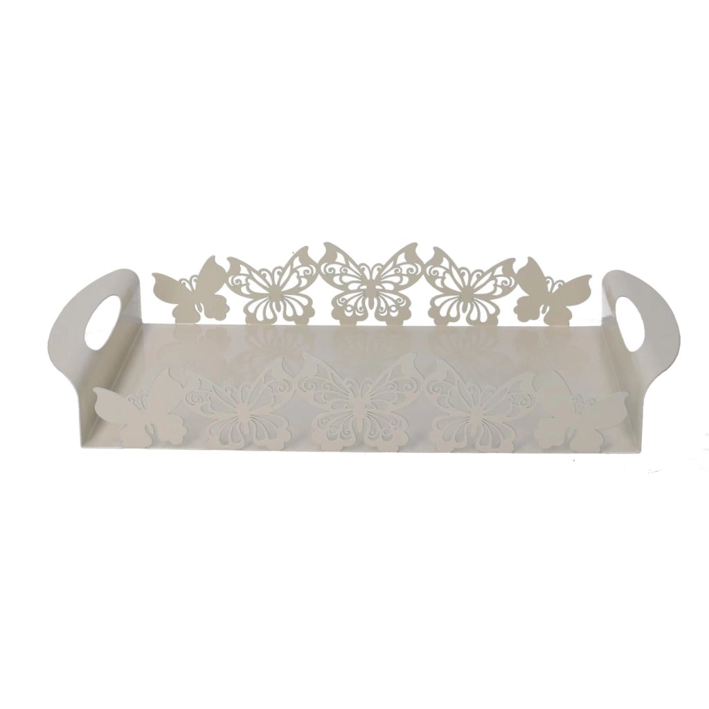 Vassoio Rettangolare 41x20xh6,5 cm in Metallo Design Farfalla Crema
