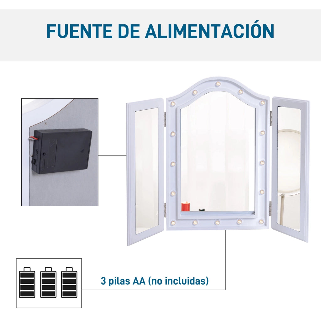 Specchietto da Trucco Illuminato LED Pieghevole ¨C zephmum ¨C 73x53.5x4.5cm