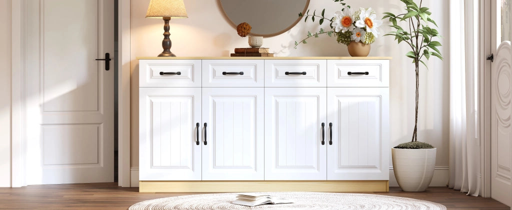 Credenza bianca e legno naturale mobile buffet 160 cm design scanalato