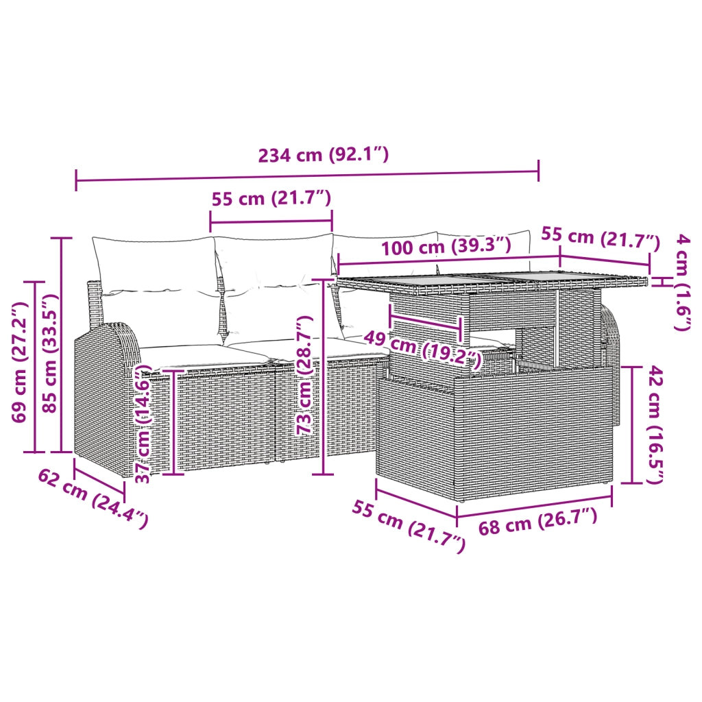 Set da Pranzo da Giardino 5 Pezzi con Cuscini Nero Poly Rattan Acacia