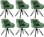 Sedia 360° girevole, insieme da 6, sedie da soggiorno, sedia da cucina, sedia da sala da pranzo, tessuto fluente, schienale rivestito, gambe metalliche, colore verde scuro, BH365dgn-6