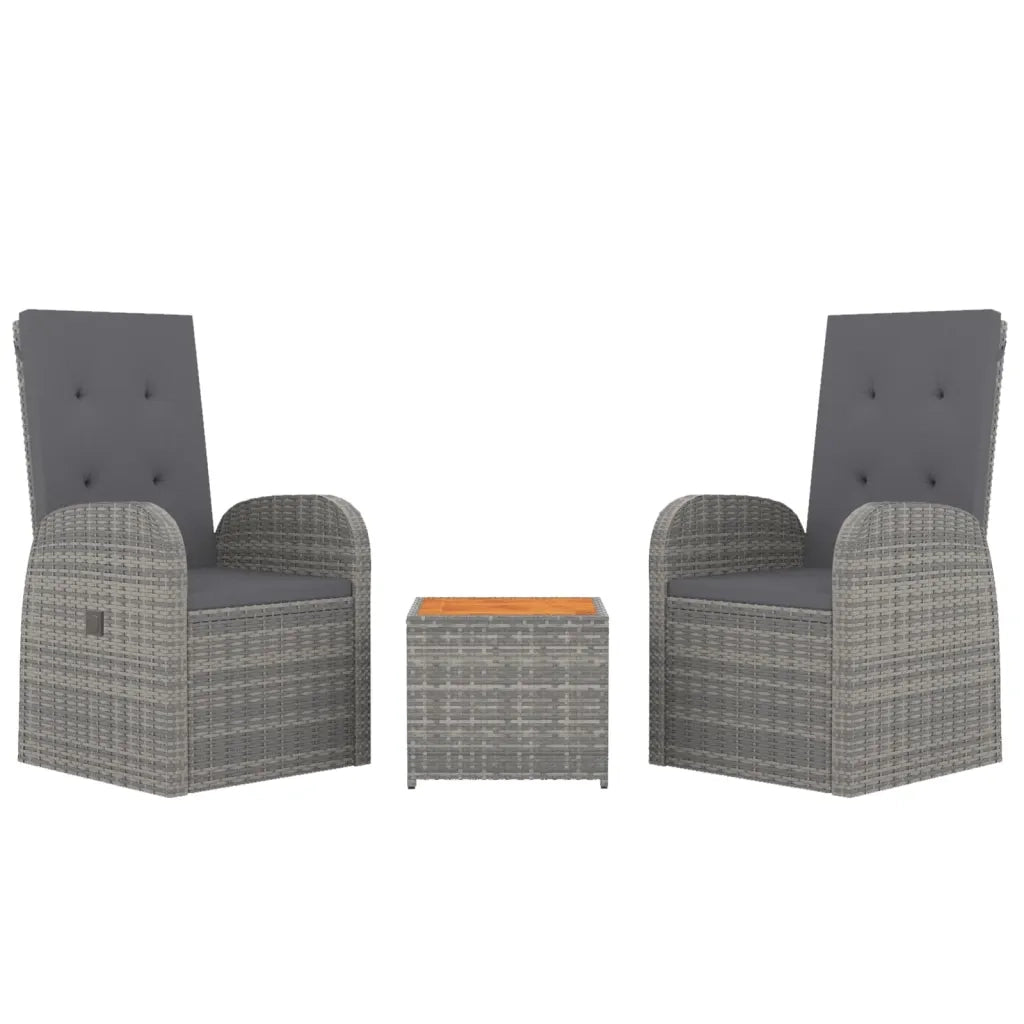 Set Mobili Giardino 3pz Grigio Polyrattan Legno Massello Acacia 3157655