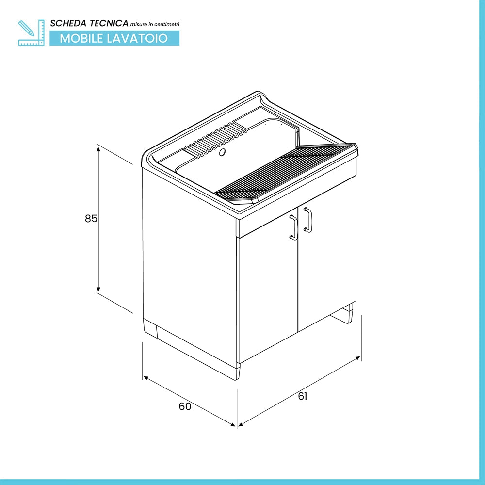 Mobile lavatoio 60x60 cm bianco in kit di montaggio con vasca e asse Ikaro